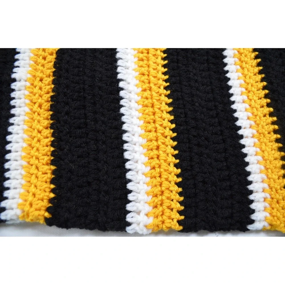 Handmade Afghan Hand Crochet Brown White Gold Purdue Boilermakers 43x70
